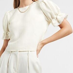 Express White Puff Sleeve Crop Top